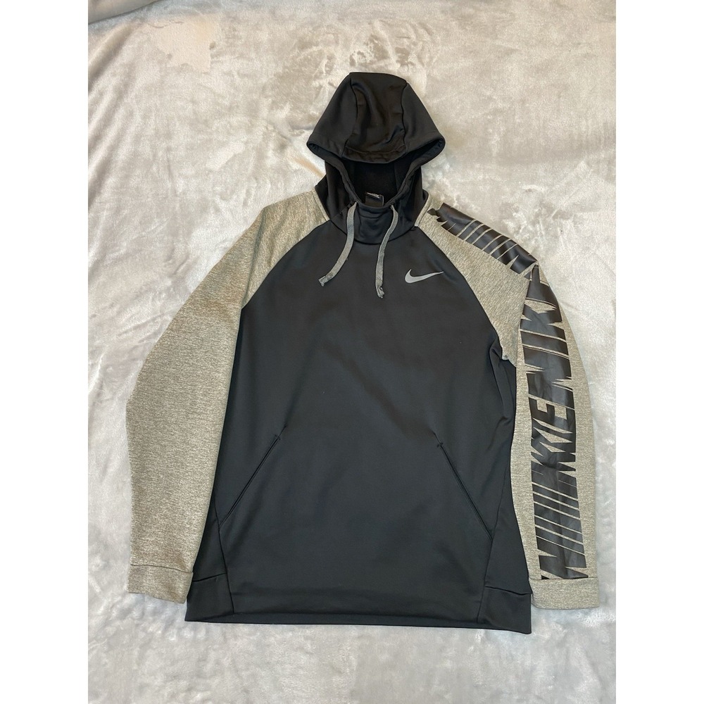Nike Hoodie Men L Black Grey BV3875-010 Therma-FIT Pullover Graphic Swoosh